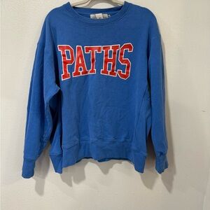 Blue Crewneck Sweater with Red Lettering